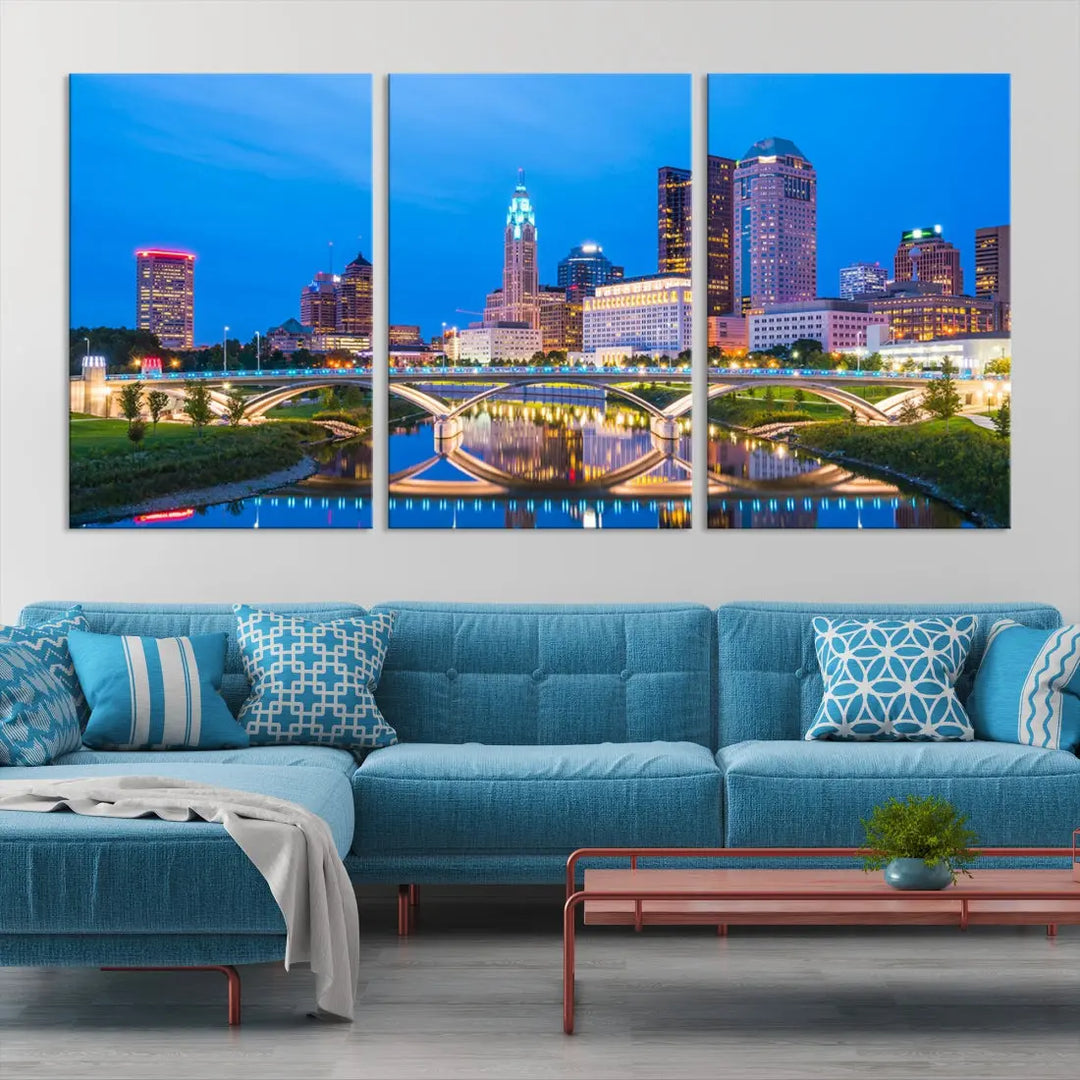 Columbus City Bridge Photo Print Columbus Skyline Cityscape Wall Art Canvas