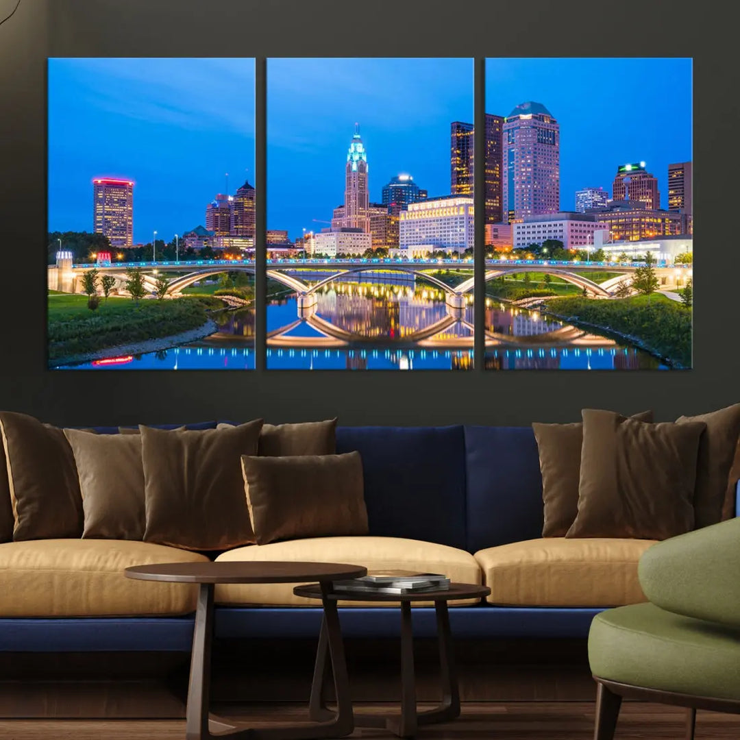 Columbus City Bridge Photo Print Columbus Skyline Cityscape Wall Art Canvas