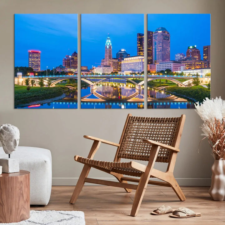 Columbus City Bridge Photo Print Columbus Skyline Cityscape Wall Art Canvas