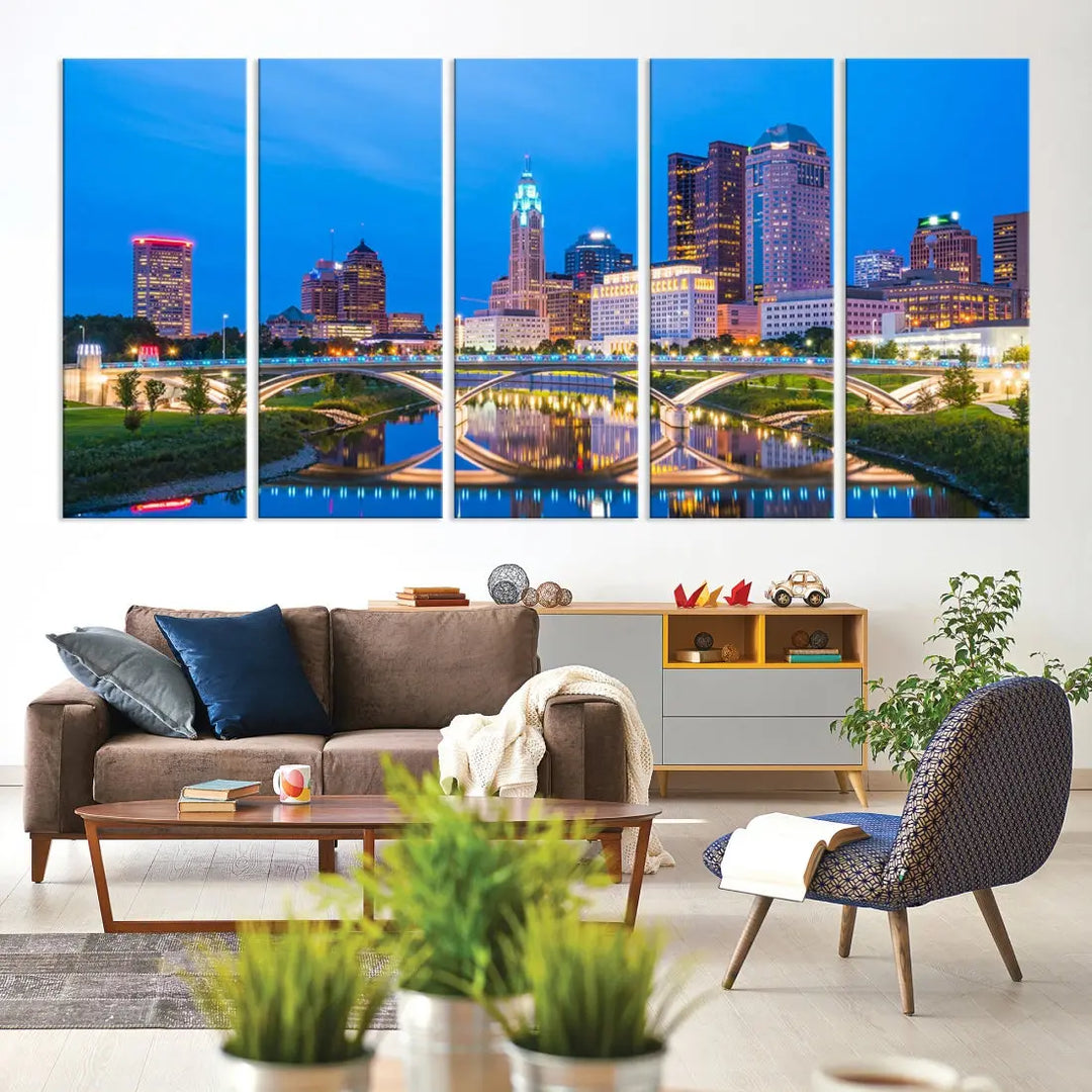 Columbus City Bridge Photo Print Columbus Skyline Cityscape Wall Art Canvas