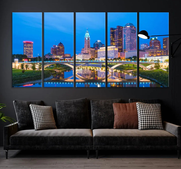 Columbus City Bridge Photo Print Columbus Skyline Cityscape Wall Art Canvas