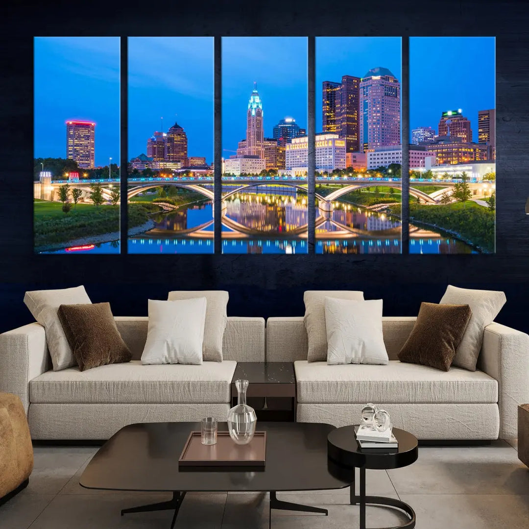 Columbus City Bridge Photo Print Columbus Skyline Cityscape Wall Art Canvas