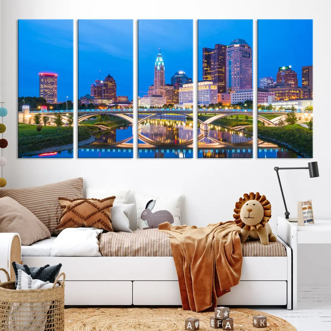 Columbus City Bridge Photo Print Columbus Skyline Cityscape Wall Art Canvas