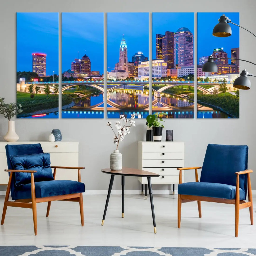 Columbus City Bridge Photo Print Columbus Skyline Cityscape Wall Art Canvas