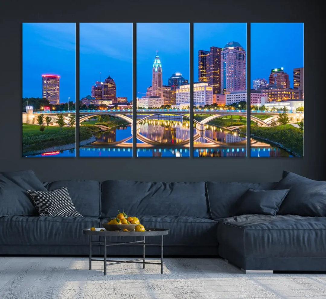 Columbus City Bridge Photo Print Columbus Skyline Cityscape Wall Art Canvas