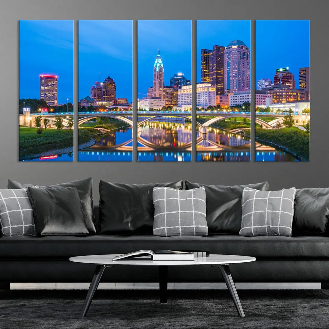 Columbus City Bridge Photo Print Columbus Skyline Cityscape Wall Art Canvas