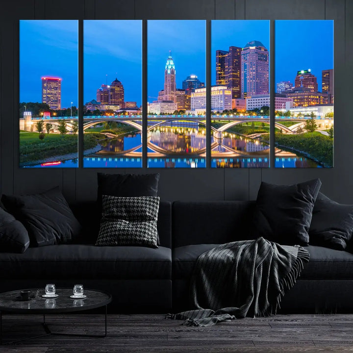 Columbus City Bridge Photo Print Columbus Skyline Cityscape Wall Art Canvas