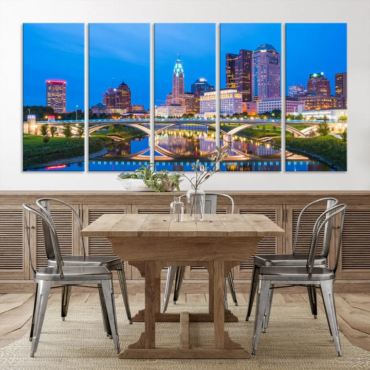 Columbus City Bridge Photo Print Columbus Skyline Cityscape Wall Art Canvas