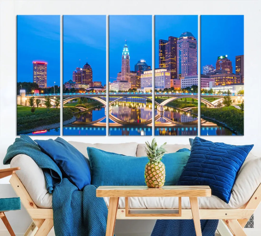 Columbus City Bridge Photo Print Columbus Skyline Cityscape Wall Art Canvas