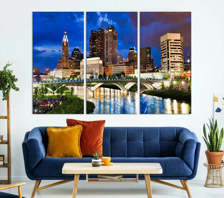 Columbus Downtown Cityscape Canvas Print Large Skyline Wall Art Framed