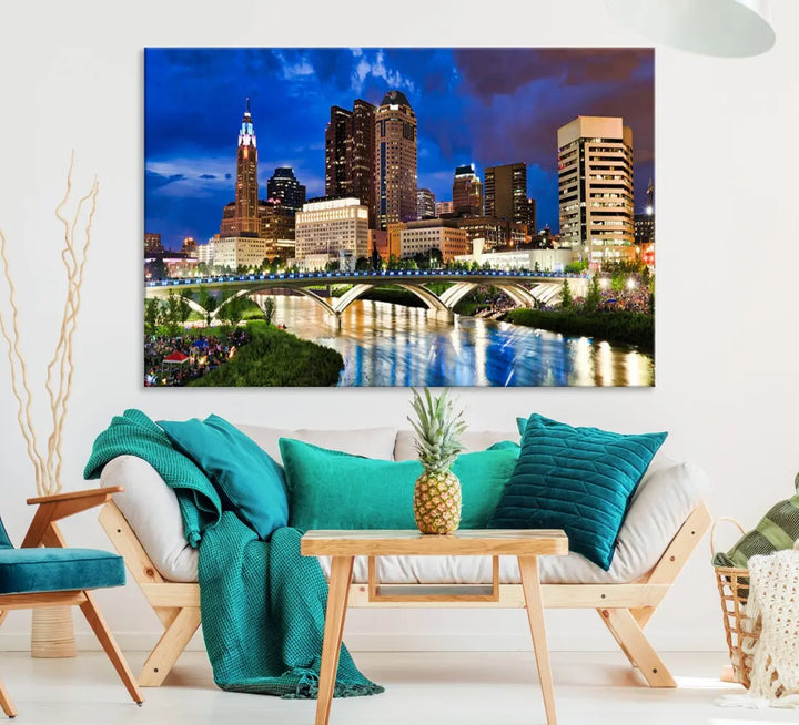 Columbus Downtown Cityscape Canvas Print Large Skyline Wall Art Framed