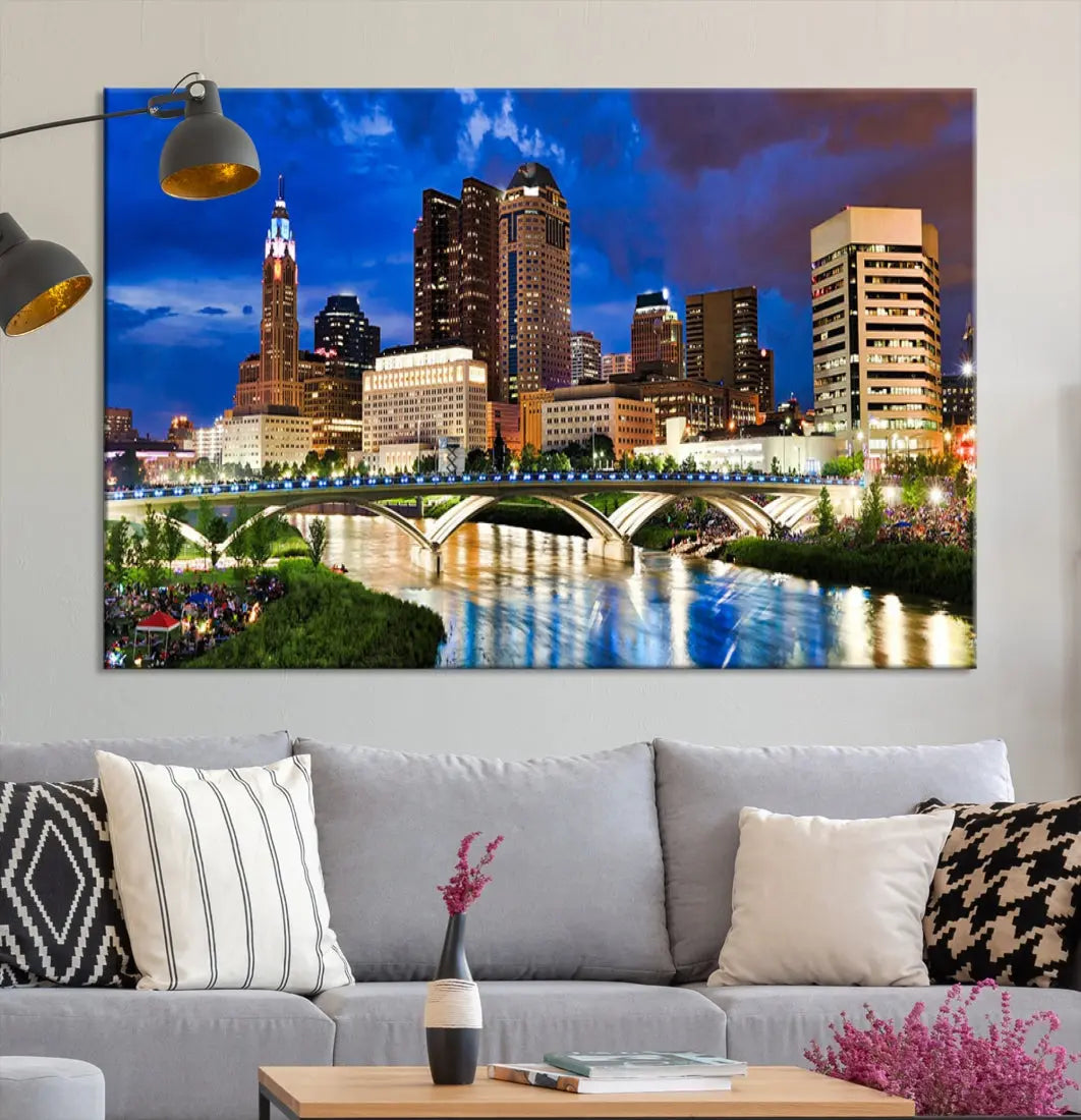 Columbus Downtown Cityscape Canvas Print Large Skyline Wall Art Framed