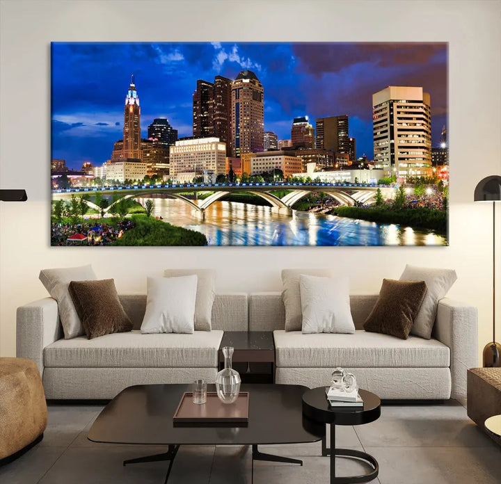 Columbus Downtown Cityscape Canvas Print Large Skyline Wall Art Framed