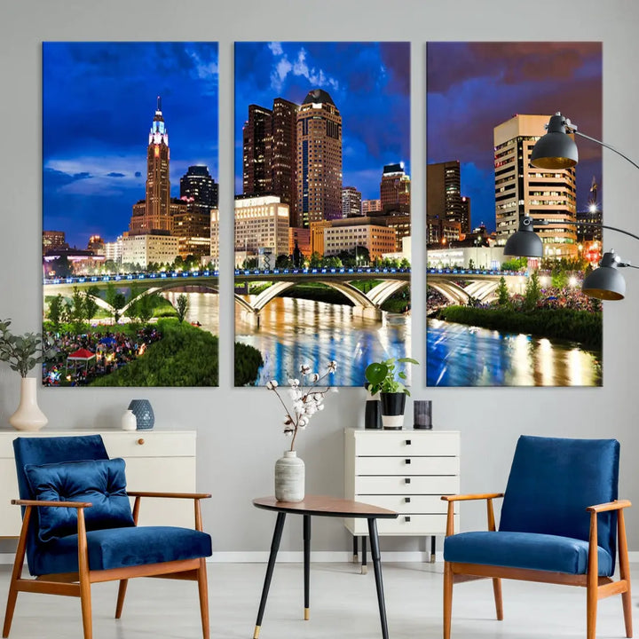 Columbus Downtown Cityscape Canvas Print Large Skyline Wall Art Framed