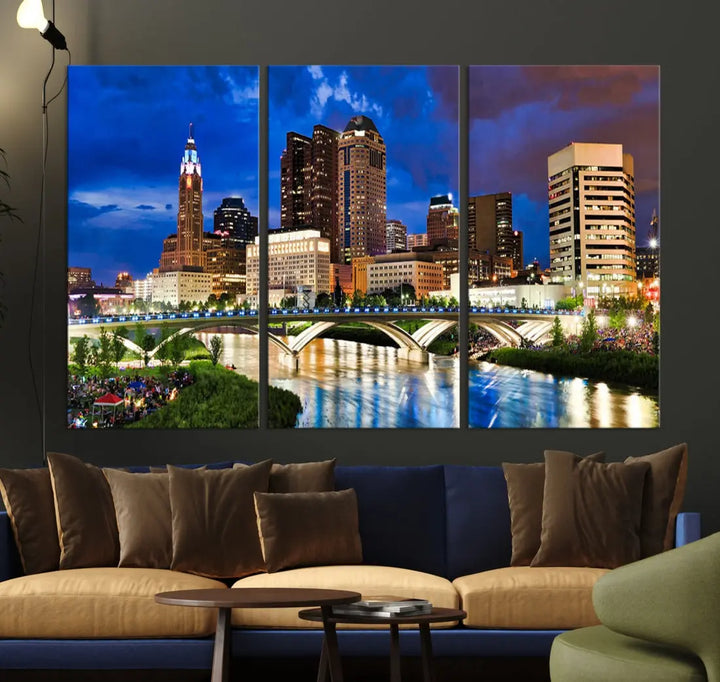 Columbus Downtown Cityscape Canvas Print Large Skyline Wall Art Framed