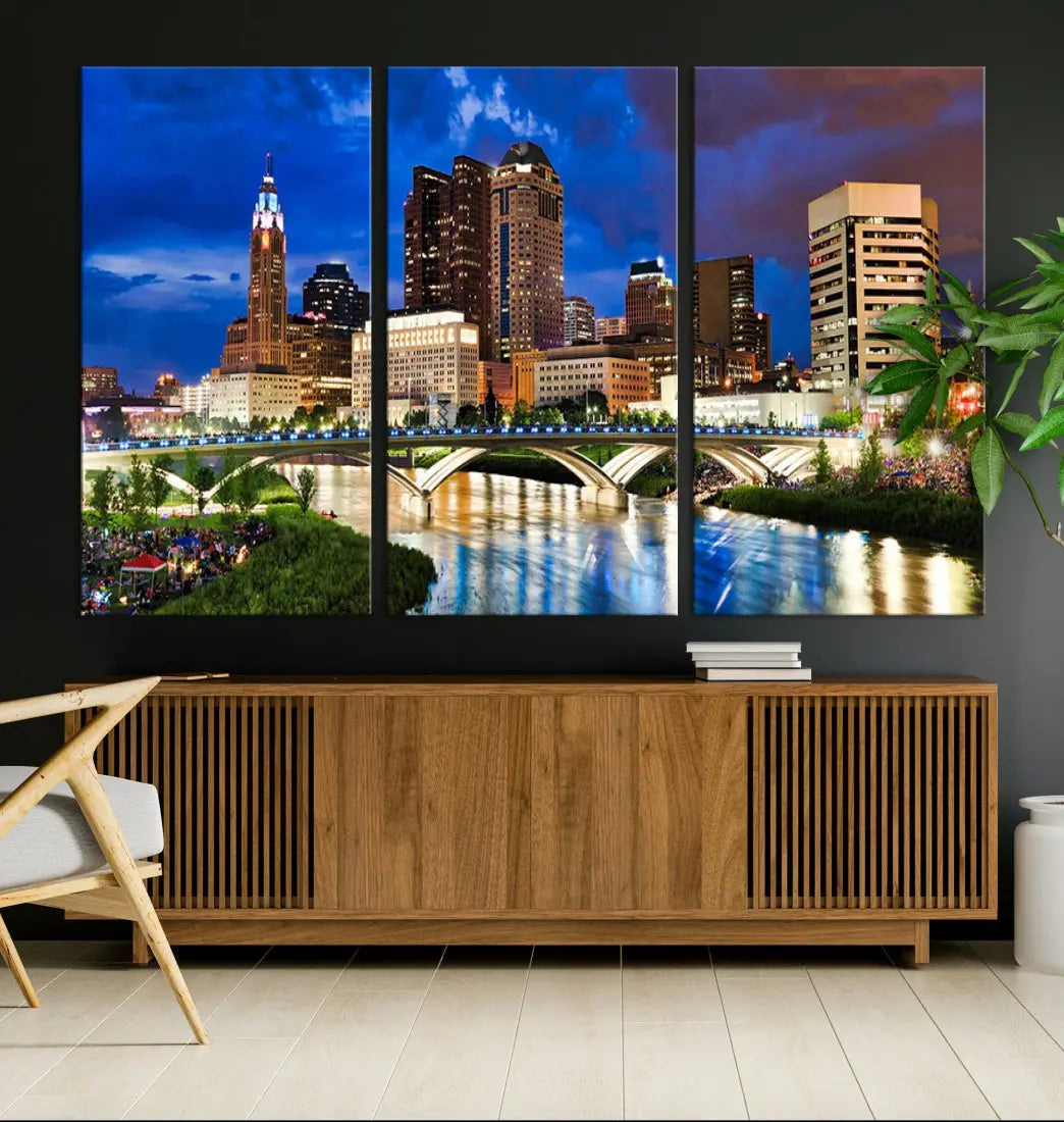 Columbus Downtown Cityscape Canvas Print Large Skyline Wall Art Framed