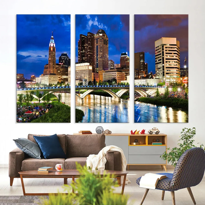 Columbus Downtown Cityscape Canvas Print Large Skyline Wall Art Framed