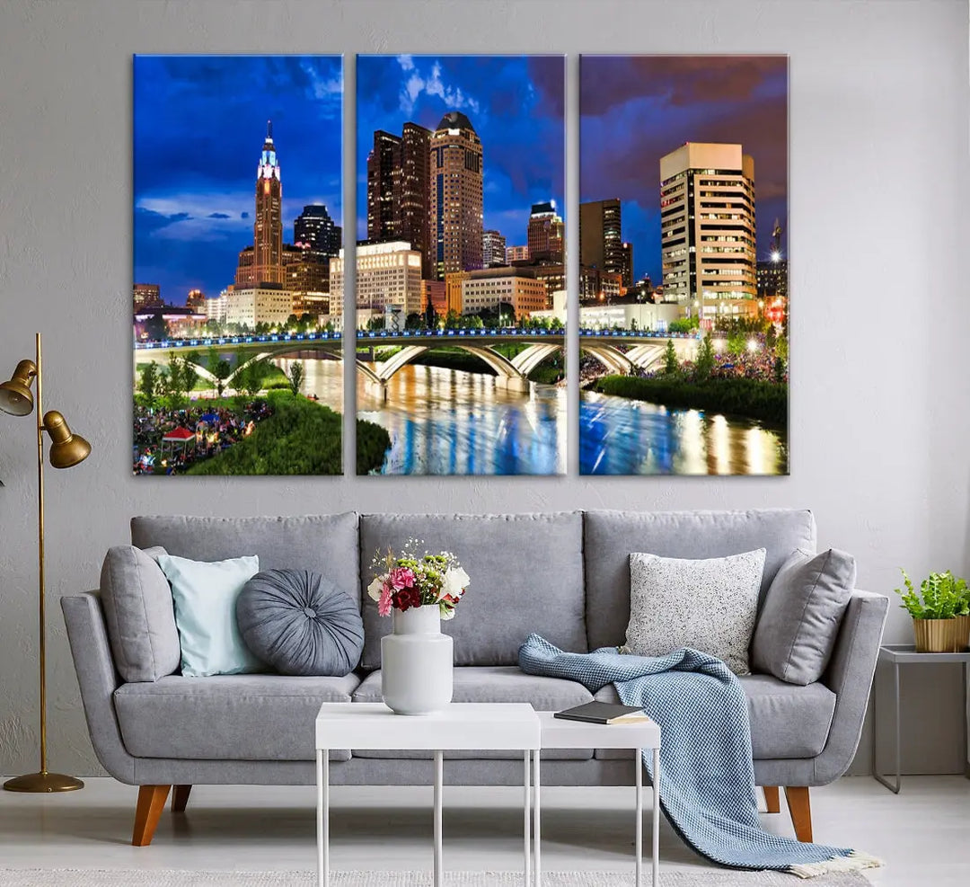 Columbus Downtown Cityscape Canvas Print Large Skyline Wall Art Framed