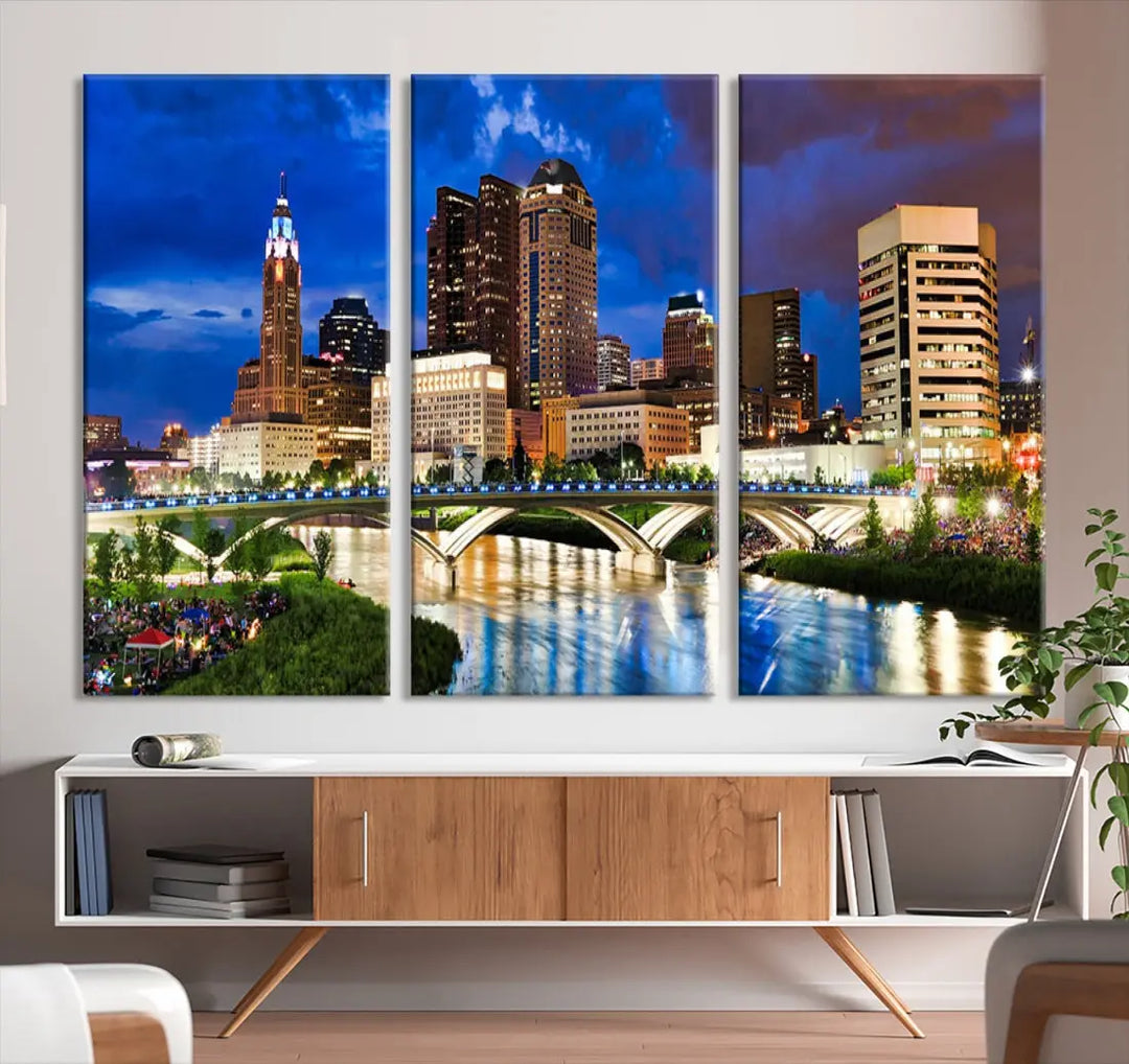 Columbus Downtown Cityscape Canvas Print Large Skyline Wall Art Framed