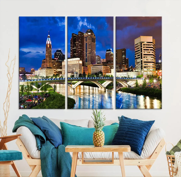 Columbus Downtown Cityscape Canvas Print Large Skyline Wall Art Framed