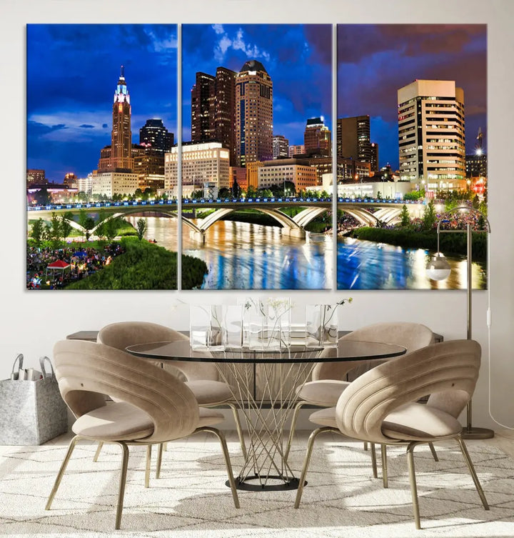 Columbus Downtown Cityscape Canvas Print Large Skyline Wall Art Framed