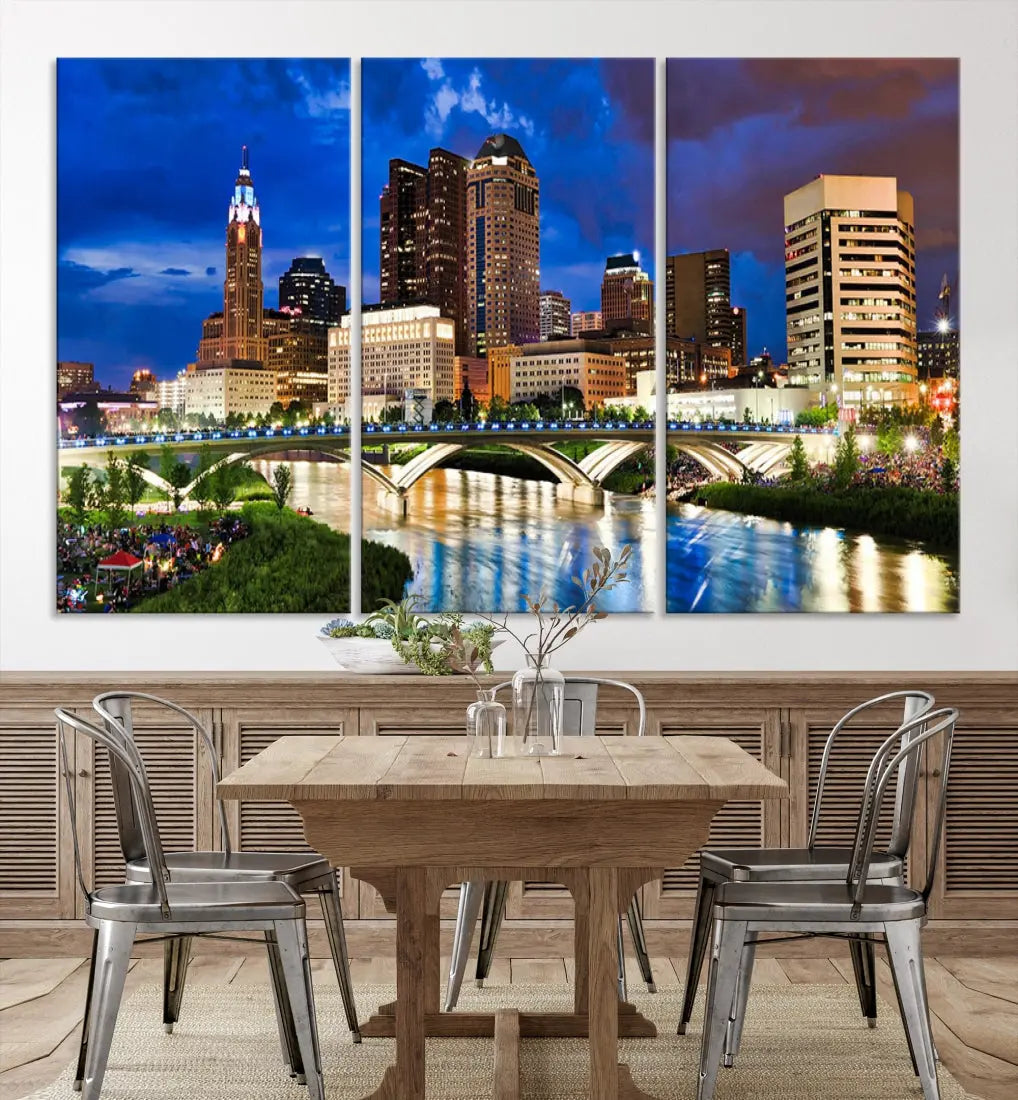 Columbus Downtown Cityscape Canvas Print Large Skyline Wall Art Framed