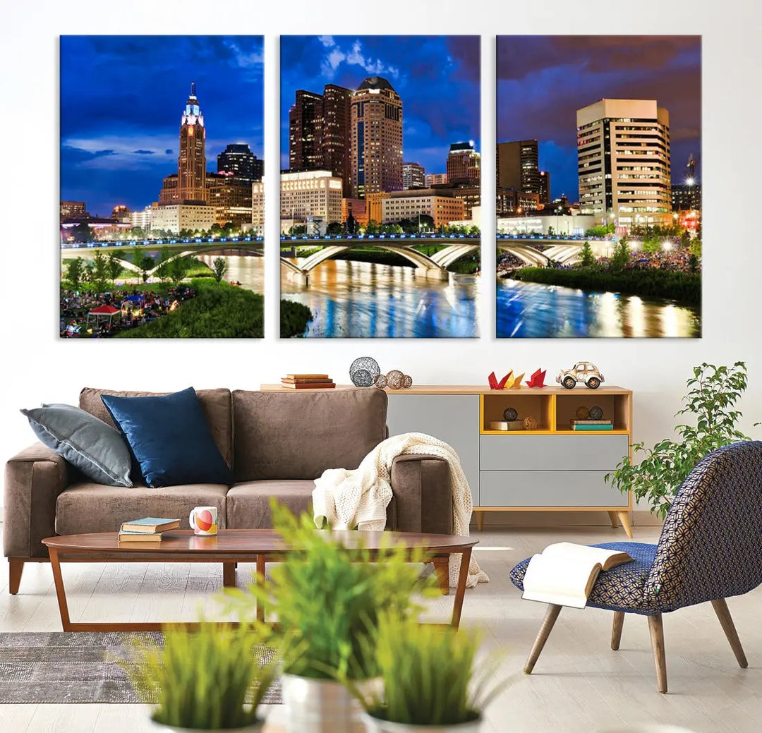 Columbus Downtown Cityscape Canvas Print Large Skyline Wall Art Framed