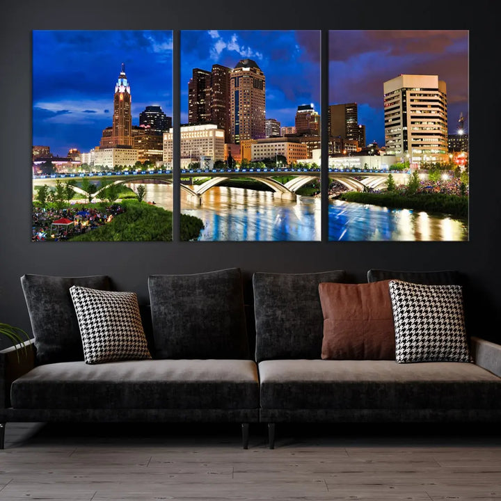 Columbus Downtown Cityscape Canvas Print Large Skyline Wall Art Framed