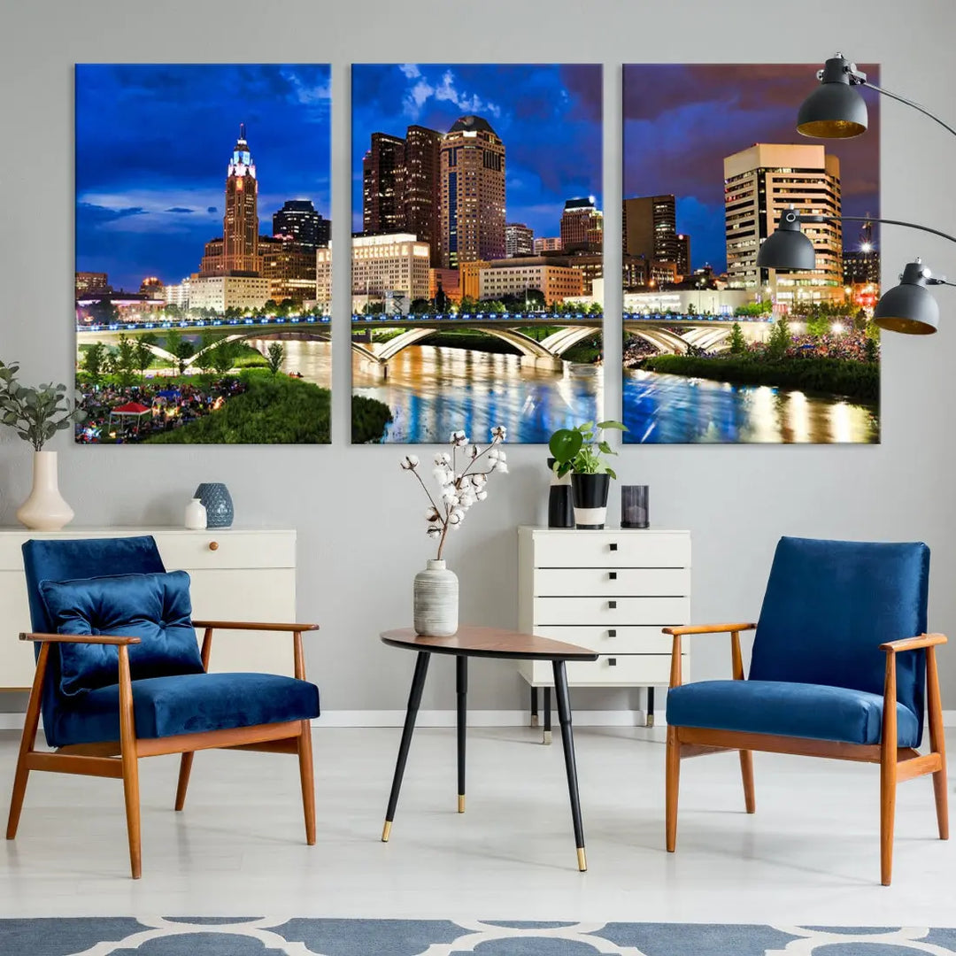 Columbus Downtown Cityscape Canvas Print Large Skyline Wall Art Framed