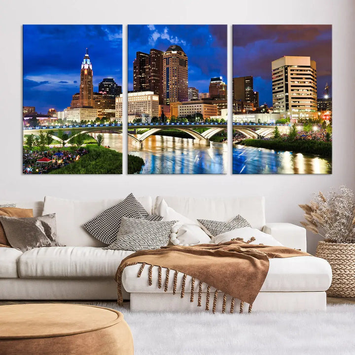 Columbus Downtown Cityscape Canvas Print Large Skyline Wall Art Framed