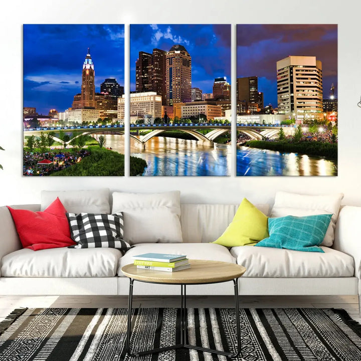 Columbus Downtown Cityscape Canvas Print Large Skyline Wall Art Framed