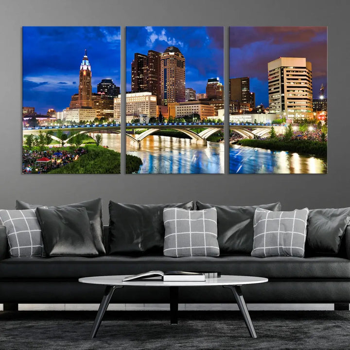 Columbus Downtown Cityscape Canvas Print Large Skyline Wall Art Framed