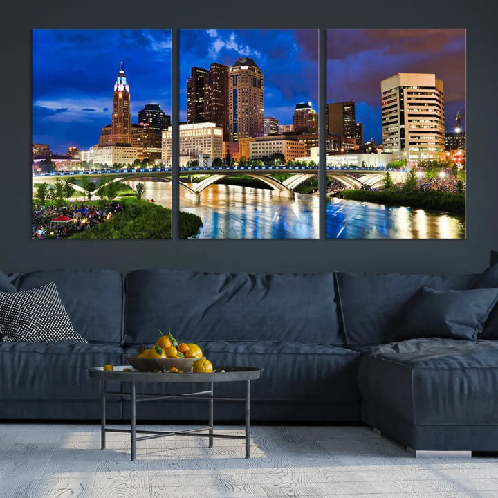 Columbus Downtown Cityscape Canvas Print Large Skyline Wall Art Framed