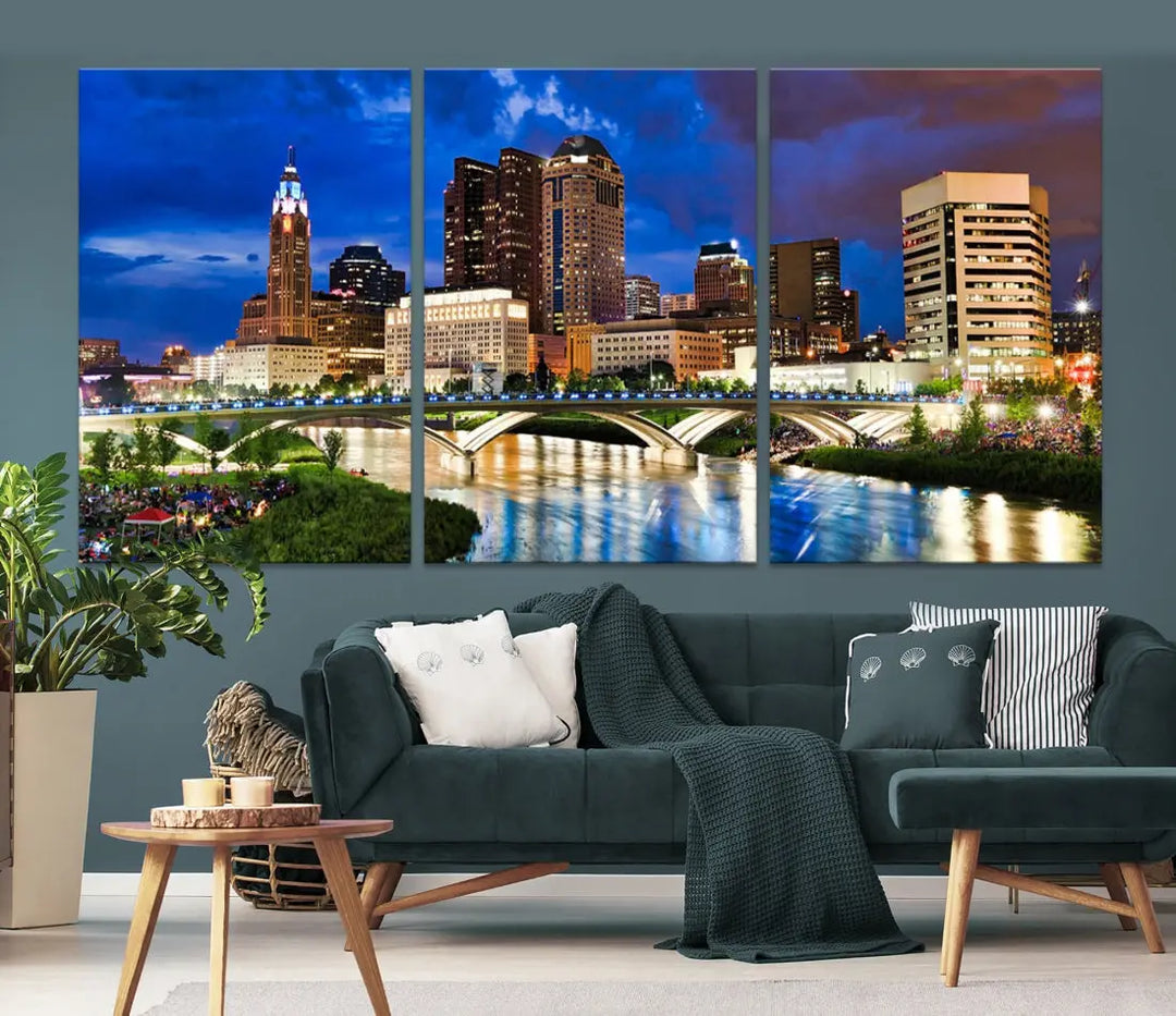 Columbus Downtown Cityscape Canvas Print Large Skyline Wall Art Framed