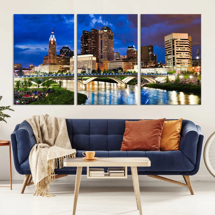 Columbus Downtown Cityscape Canvas Print Large Skyline Wall Art Framed