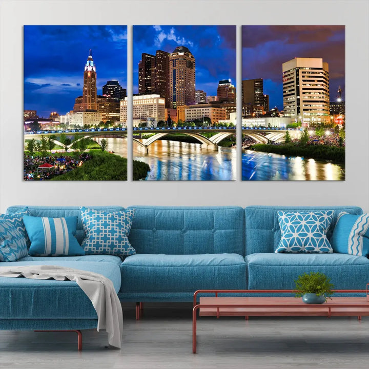 Columbus Downtown Cityscape Canvas Print Large Skyline Wall Art Framed