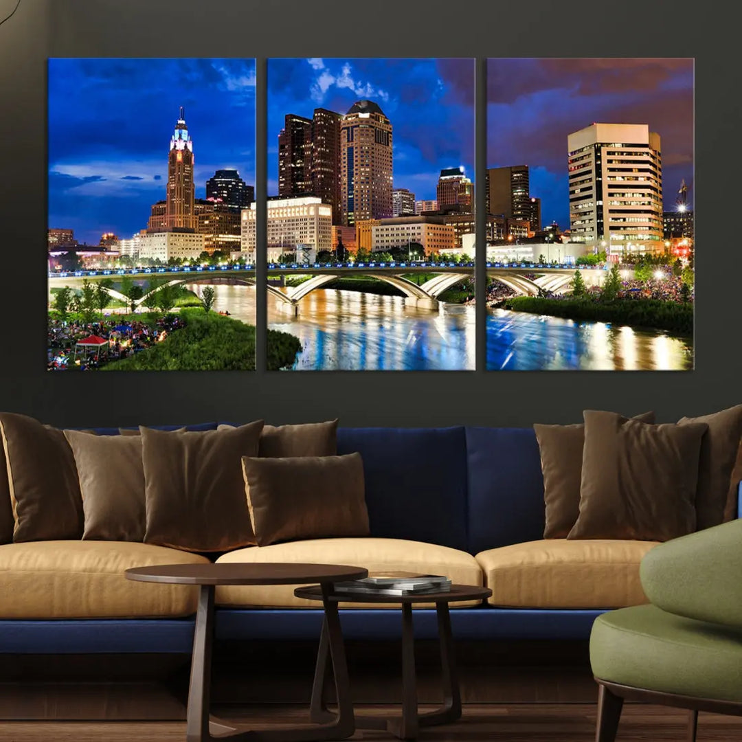 Columbus Downtown Cityscape Canvas Print Large Skyline Wall Art Framed