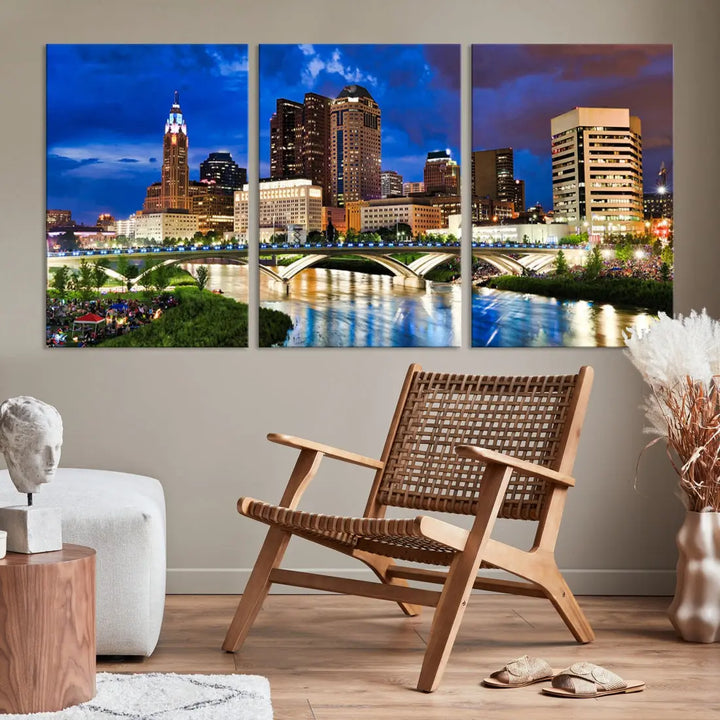 Columbus Downtown Cityscape Canvas Print Large Skyline Wall Art Framed