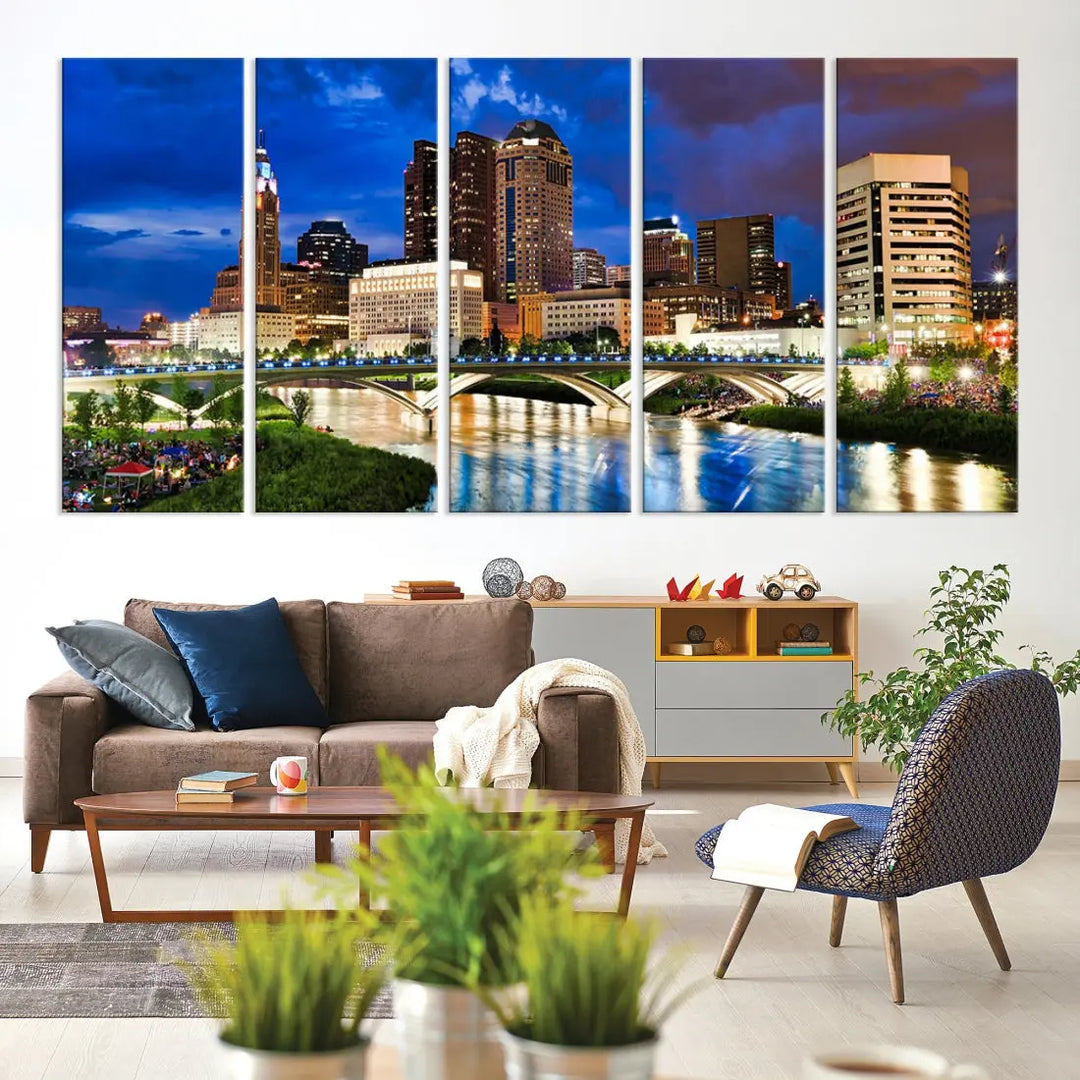 Columbus Downtown Cityscape Canvas Print Large Skyline Wall Art Framed