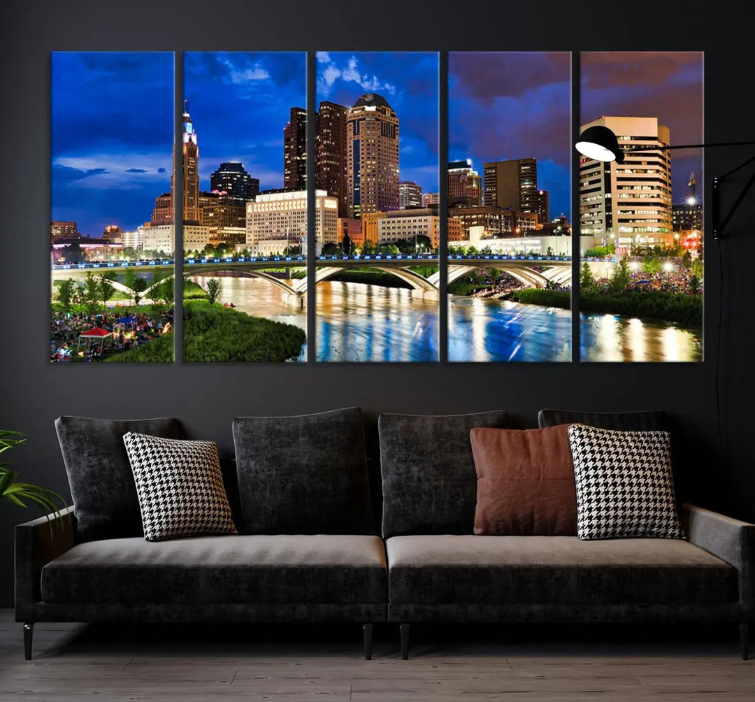 Columbus Downtown Cityscape Canvas Print Large Skyline Wall Art Framed