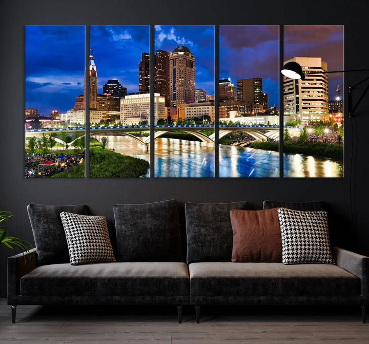 Columbus Downtown Cityscape Canvas Print Large Skyline Wall Art Framed