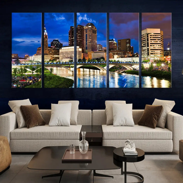 Columbus Downtown Cityscape Canvas Print Large Skyline Wall Art Framed