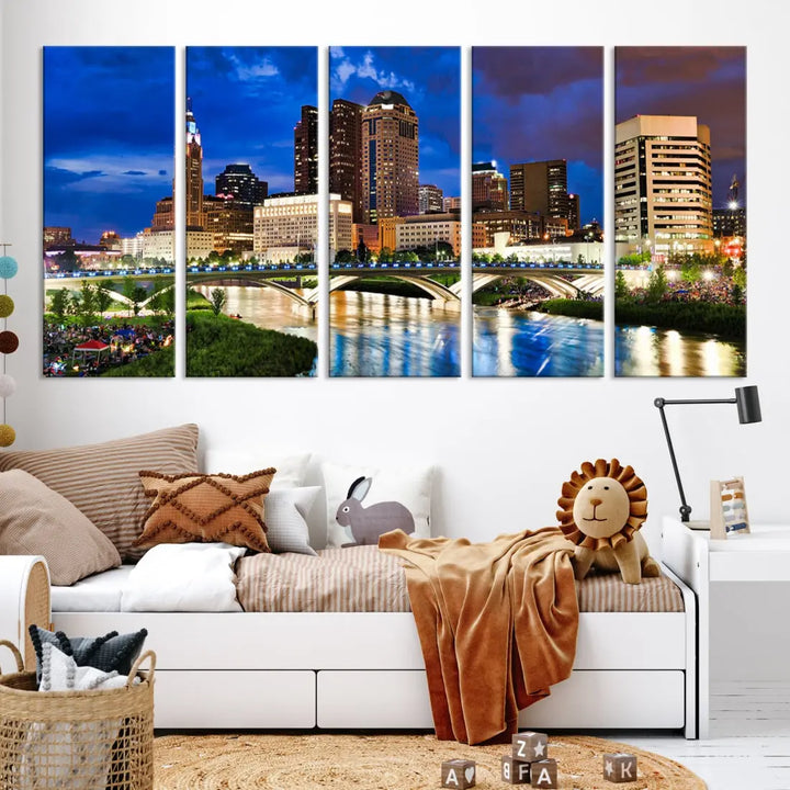 Columbus Downtown Cityscape Canvas Print Large Skyline Wall Art Framed