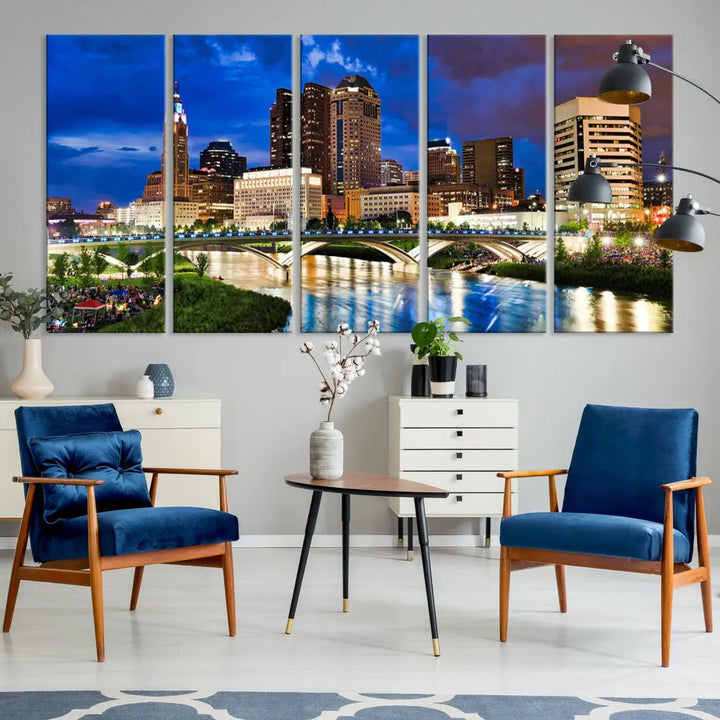 Columbus Downtown Cityscape Canvas Print Large Skyline Wall Art Framed