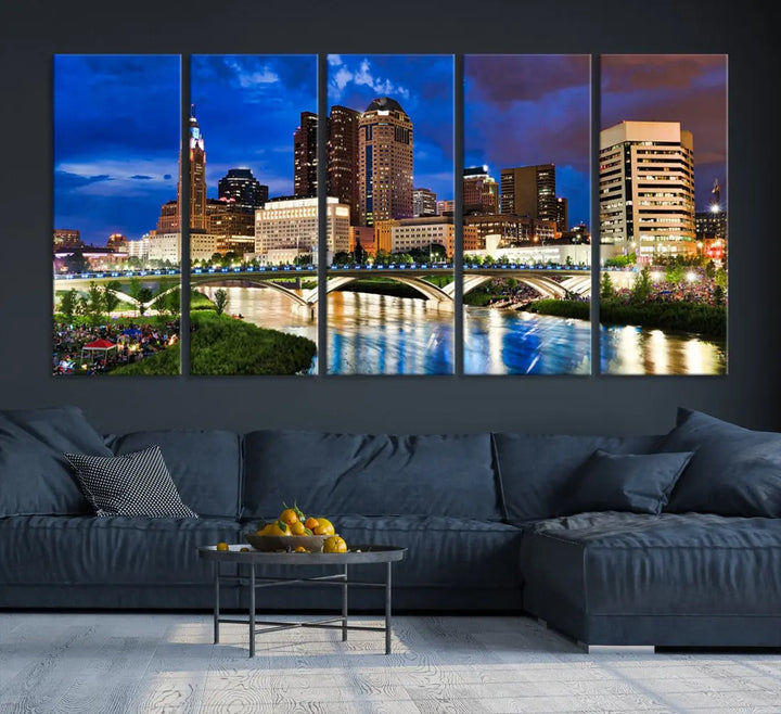 Columbus Downtown Cityscape Canvas Print Large Skyline Wall Art Framed