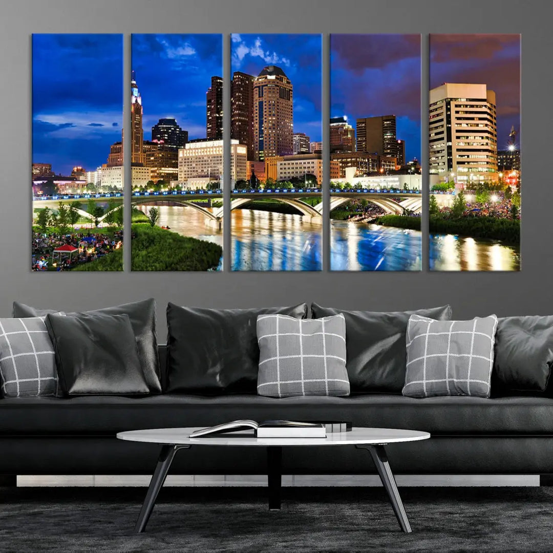 Columbus Downtown Cityscape Canvas Print Large Skyline Wall Art Framed