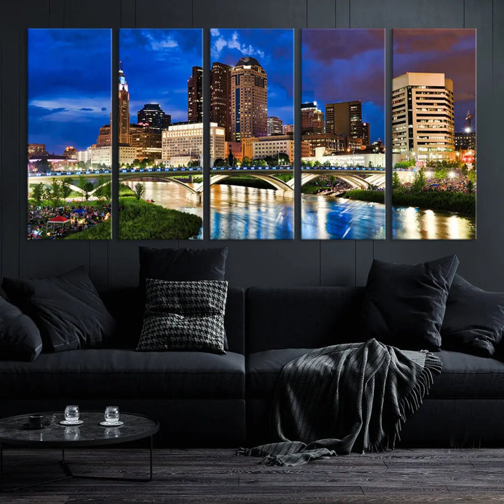 Columbus Downtown Cityscape Canvas Print Large Skyline Wall Art Framed