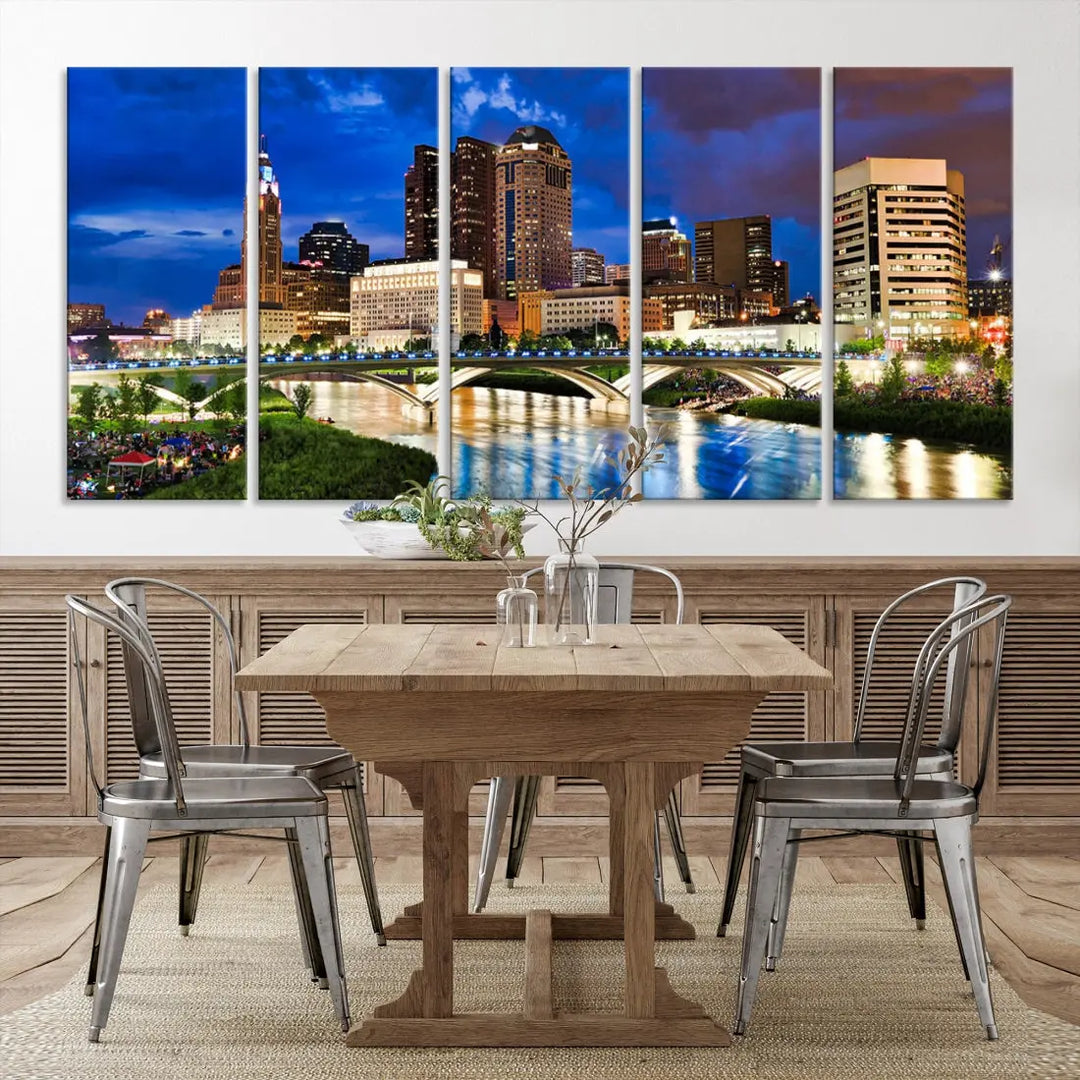 Columbus Downtown Cityscape Canvas Print Large Skyline Wall Art Framed