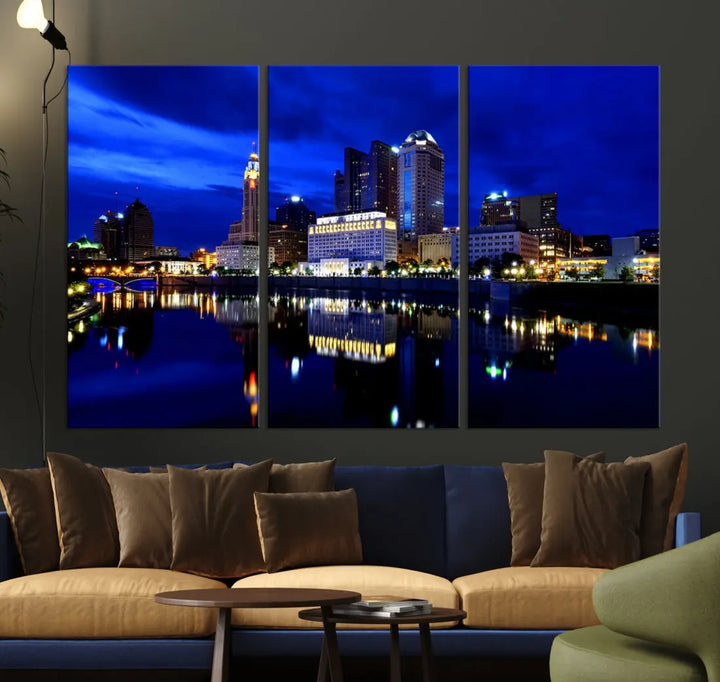 Columbus Night Blue Skyline City Lights Wall Art Cityscape Canvas Print