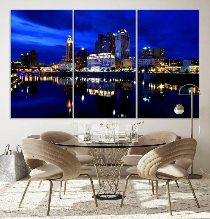 Columbus Night Blue Skyline City Lights Wall Art Cityscape Canvas Print